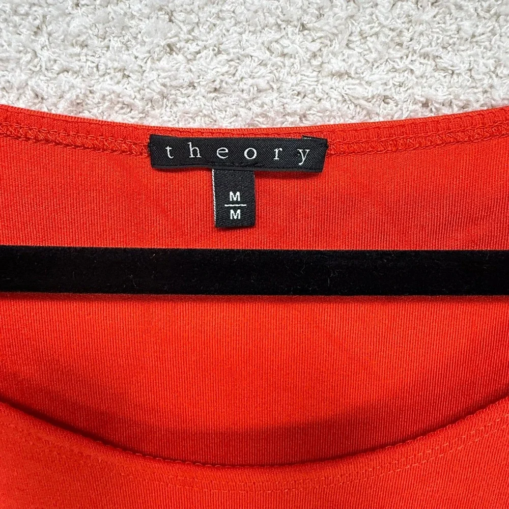 Theory Fit & Flare Dress Orange Black Stretch Short‎ Sleeve Casual Size M